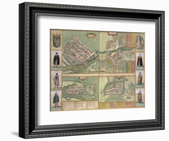 Maps of Galway, Dublin, Limerick, and Cork, in Civitates Orbis Terrarum by Braun and Hogenberg-Joris Hoefnagel-Framed Giclee Print