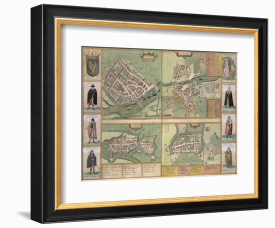 Maps of Galway, Dublin, Limerick, and Cork, in Civitates Orbis Terrarum by Braun and Hogenberg-Joris Hoefnagel-Framed Giclee Print