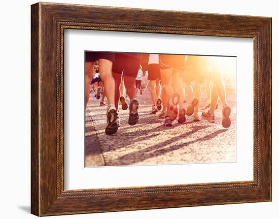 Marathon Running Race People Competing in Fitness and Healthy Active Lifestyle Feet on Road-warrengoldswain-Framed Photographic Print