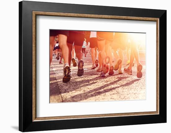 Marathon Running Race People Competing in Fitness and Healthy Active Lifestyle Feet on Road-warrengoldswain-Framed Photographic Print