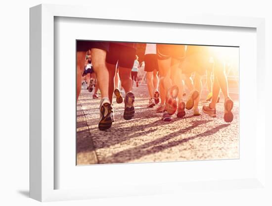 Marathon Running Race People Competing in Fitness and Healthy Active Lifestyle Feet on Road-warrengoldswain-Framed Photographic Print