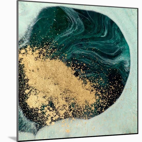 Marble Abstract Acrylic Background. Nature Green Marbling Artwork Texture. Golden Glitter.-Ana Babii-Mounted Art Print