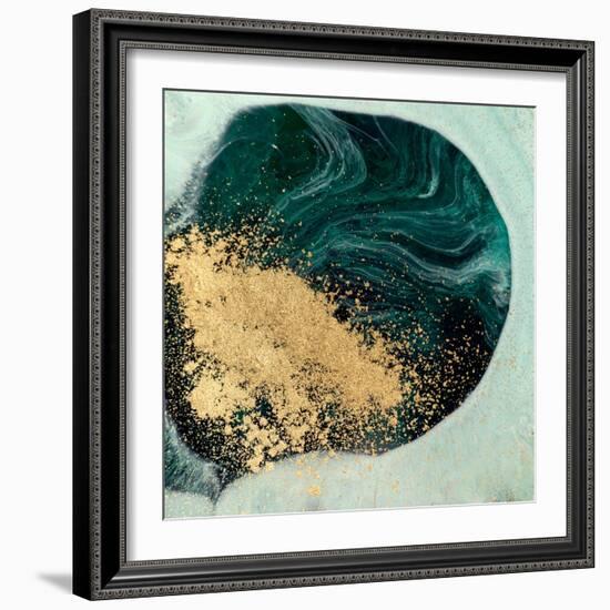 Marble Abstract Acrylic Background. Nature Green Marbling Artwork Texture. Golden Glitter.-Ana Babii-Framed Art Print