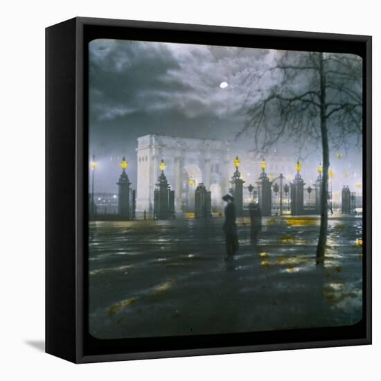 Marble Arch by Night - a Figure Standing in Front of the Park Gates-null-Framed Premier Image Canvas