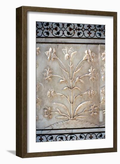 Marble Carving of Formalised Lily, Taj Mahal, Agra, India, 17th Century-null-Framed Photographic Print