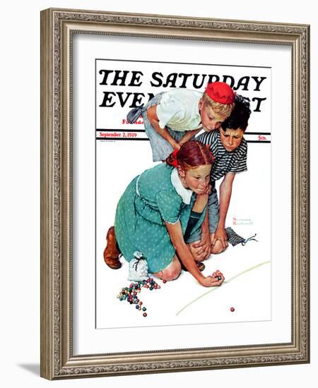 "Marble Champion" or "Marbles Champ" Saturday Evening Post Cover, September 2,1939-Norman Rockwell-Framed Premium Giclee Print