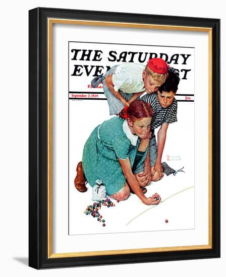 "Marble Champion" or "Marbles Champ" Saturday Evening Post Cover, September 2,1939-Norman Rockwell-Framed Premium Giclee Print