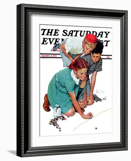 "Marble Champion" or "Marbles Champ" Saturday Evening Post Cover, September 2,1939-Norman Rockwell-Framed Giclee Print