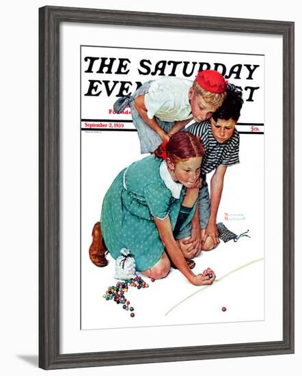 "Marble Champion" or "Marbles Champ" Saturday Evening Post Cover, September 2,1939-Norman Rockwell-Framed Giclee Print