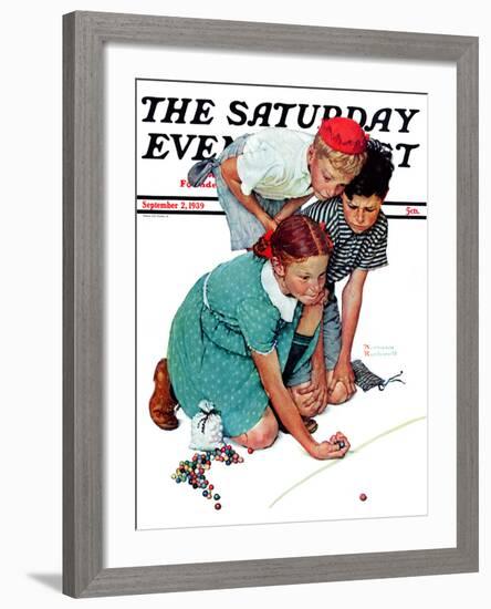 "Marble Champion" or "Marbles Champ" Saturday Evening Post Cover, September 2,1939-Norman Rockwell-Framed Giclee Print