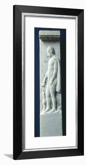 Marble Funerary Stele with Relief Depicting Young Deceased Man and Inscription-null-Framed Giclee Print