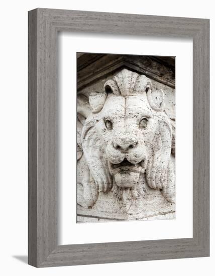 Marble lion at Ponte Vittorio Emanuele 2nd Rome, Latium, Italy, Europe-Nico Tondini-Framed Photographic Print