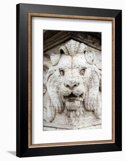 Marble lion at Ponte Vittorio Emanuele 2nd Rome, Latium, Italy, Europe-Nico Tondini-Framed Photographic Print