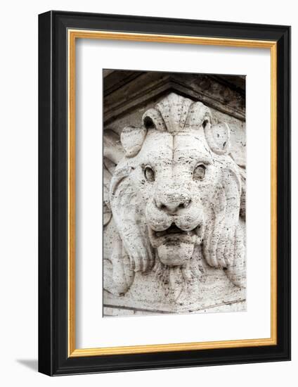 Marble lion at Ponte Vittorio Emanuele 2nd Rome, Latium, Italy, Europe-Nico Tondini-Framed Photographic Print