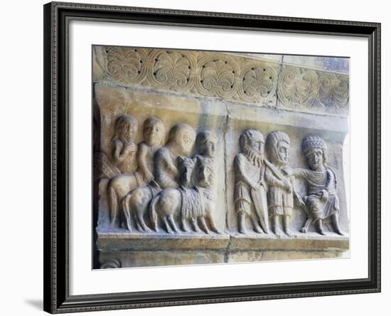 Marble Pillar with Relief Depicting King and His Knights-null-Framed Giclee Print