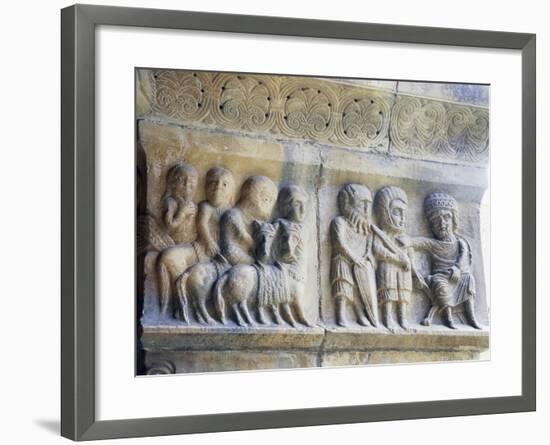 Marble Pillar with Relief Depicting King and His Knights-null-Framed Giclee Print