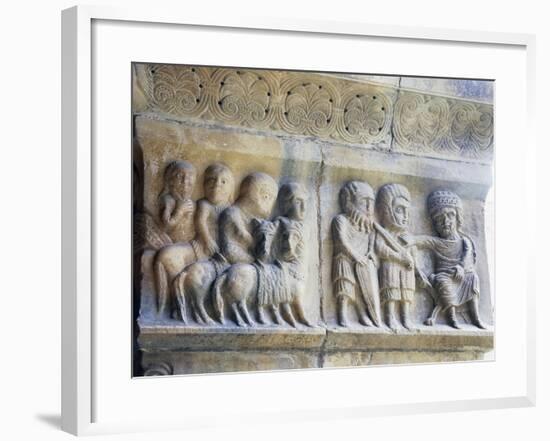 Marble Pillar with Relief Depicting King and His Knights-null-Framed Giclee Print