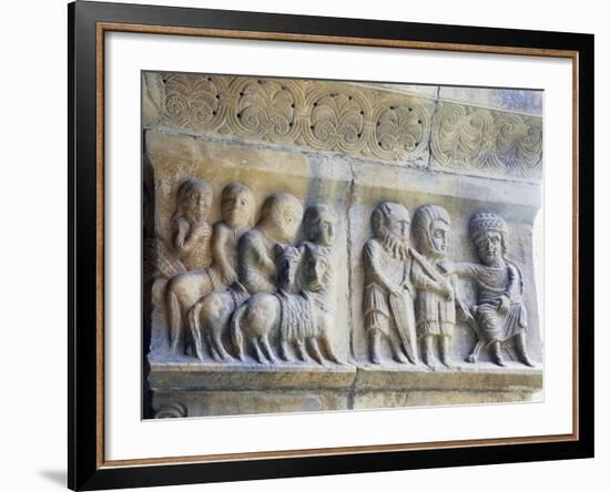 Marble Pillar with Relief Depicting King and His Knights-null-Framed Giclee Print