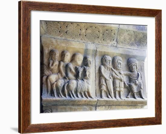 Marble Pillar with Relief Depicting King and His Knights-null-Framed Giclee Print