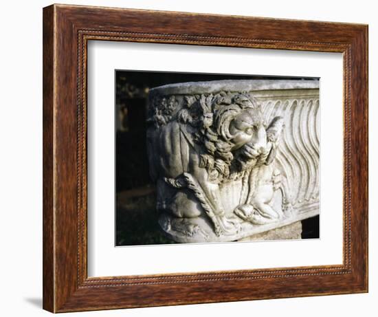 Marble sarcophagus decorated with a lion killing a deer, Isola Sacra cemetery, near Ostia, Italy-Werner Forman-Framed Photographic Print