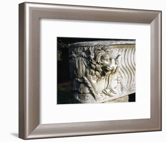 Marble sarcophagus decorated with a lion killing a deer, Isola Sacra cemetery, near Ostia, Italy-Werner Forman-Framed Photographic Print