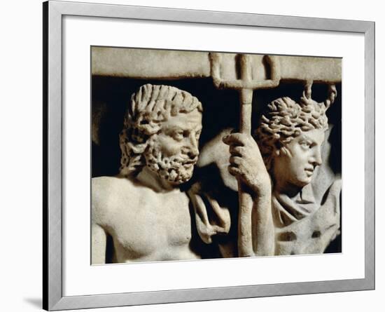 Marble Sarcophagus, Relief Depicting Prometheus Myth, Detail, Faces of Neptune and Amphitrite-null-Framed Giclee Print