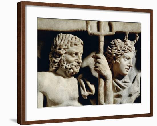 Marble Sarcophagus, Relief Depicting Prometheus Myth, Detail, Faces of Neptune and Amphitrite-null-Framed Giclee Print