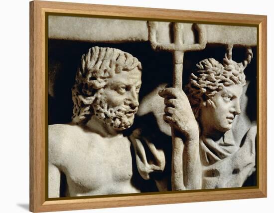 Marble Sarcophagus, Relief Depicting Prometheus Myth, Detail, Faces of Neptune and Amphitrite-null-Framed Premier Image Canvas