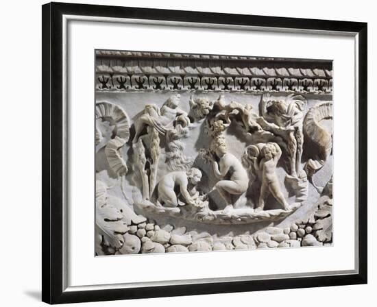 Marble Sarcophagus with Reliefs Representing Divinities and Garlands-null-Framed Giclee Print