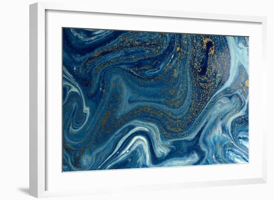 Marbled Blue and Golden Abstract Background. Liquid Marble Pattern-Ana Babii-Framed Premium Giclee Print