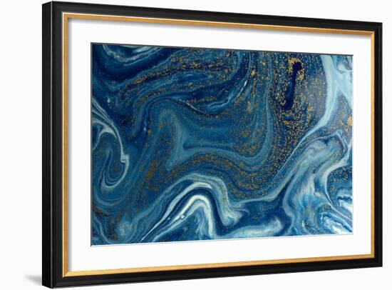 Marbled Blue and Golden Abstract Background. Liquid Marble Pattern-Ana Babii-Framed Premium Giclee Print