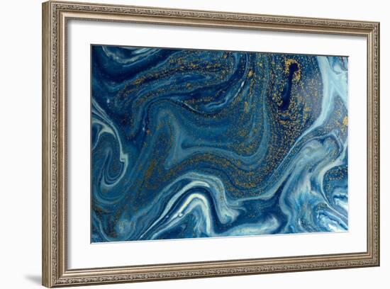 Marbled Blue and Golden Abstract Background. Liquid Marble Pattern-Ana Babii-Framed Art Print