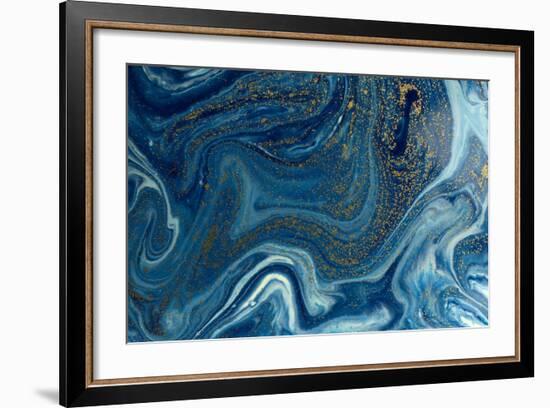 Marbled Blue and Golden Abstract Background. Liquid Marble Pattern-Ana Babii-Framed Art Print