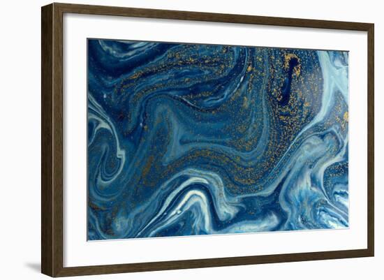 Marbled Blue and Golden Abstract Background. Liquid Marble Pattern-Ana Babii-Framed Art Print