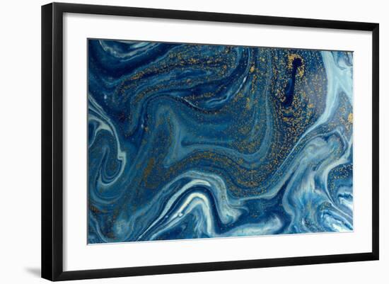 Marbled Blue and Golden Abstract Background. Liquid Marble Pattern-Ana Babii-Framed Art Print