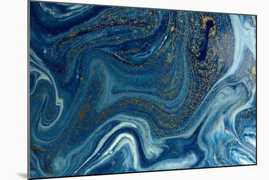 Marbled Blue and Golden Abstract Background. Liquid Marble Pattern-Ana Babii-Mounted Art Print