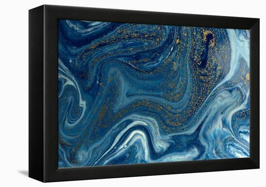 Marbled Blue and Golden Abstract Background. Liquid Marble Pattern-Ana Babii-Framed Stretched Canvas