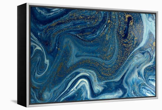 Marbled Blue and Golden Abstract Background. Liquid Marble Pattern-Ana Babii-Framed Stretched Canvas