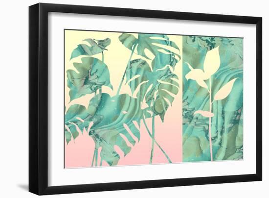 Marbled Tropical Silhouettes-null-Framed Art Print