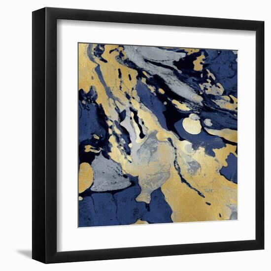 Marbleized in Gold and Blue I-Danielle Carson-Framed Art Print