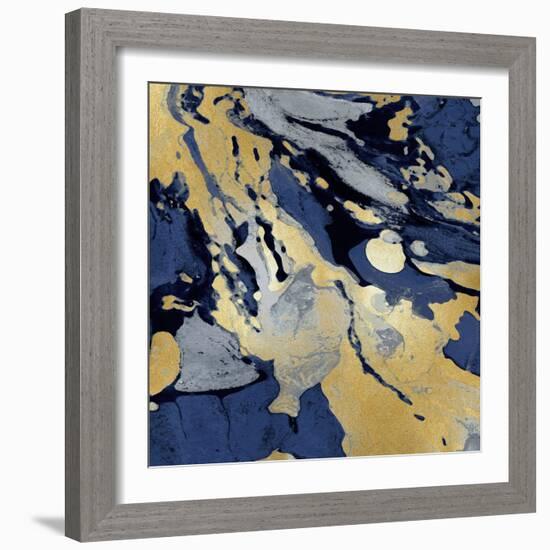 Marbleized in Gold and Blue I-Danielle Carson-Framed Art Print