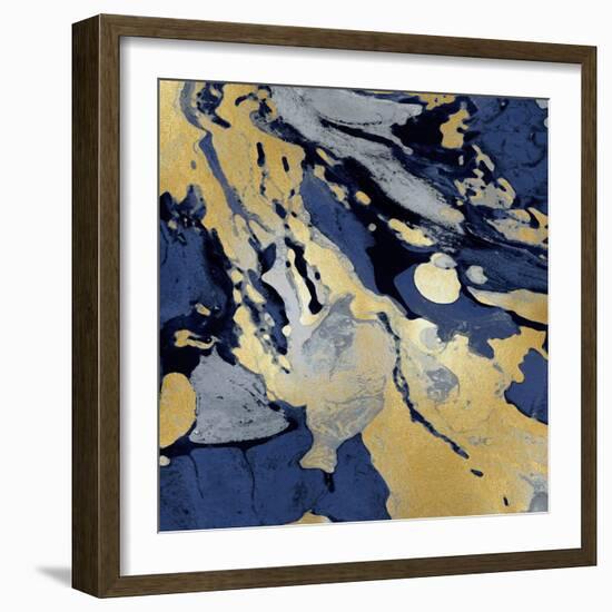 Marbleized in Gold and Blue I-Danielle Carson-Framed Art Print