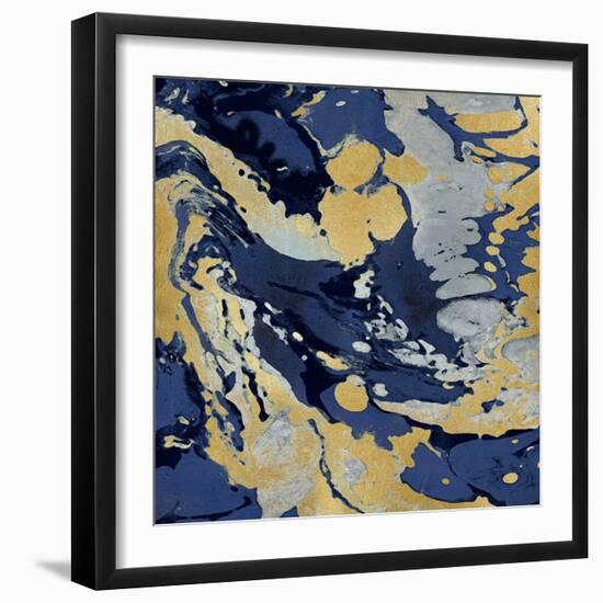 Marbleized in Gold and Blue II-Danielle Carson-Framed Art Print