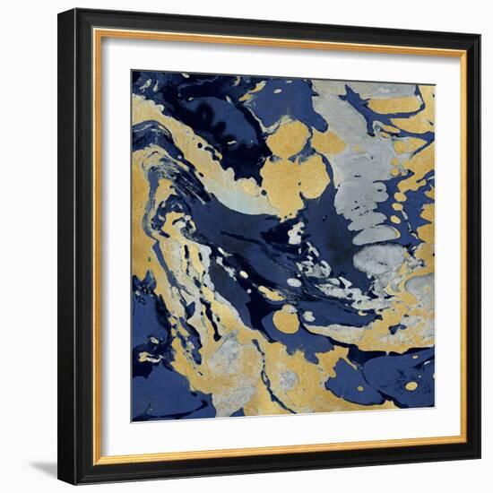 Marbleized in Gold and Blue II-Danielle Carson-Framed Art Print