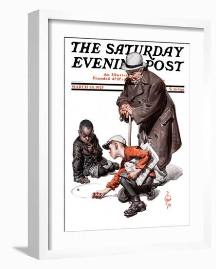 "Marbles Game," Saturday Evening Post Cover, March 28, 1925-Joseph Christian Leyendecker-Framed Giclee Print