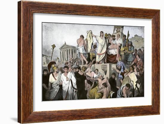 Marc Antony's Oration over Julius Caesar's Body in Ancient Rome, 44 Bc-null-Framed Giclee Print