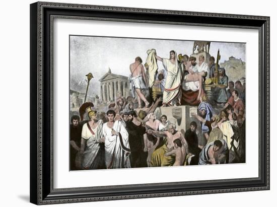 Marc Antony's Oration over Julius Caesar's Body in Ancient Rome, 44 Bc-null-Framed Giclee Print