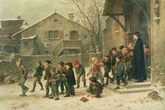 Young Boys Leaving a Church School Building onto a Snow Covered Courtyard, c.1853-Marc Louis Benjamin Vautier-Mounted Giclee Print