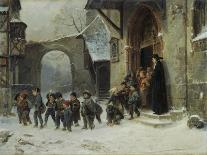 Young Boys Leaving a Church School Building onto a Snow Covered Courtyard, c.1853-Marc Louis Benjamin Vautier-Premier Image Canvas