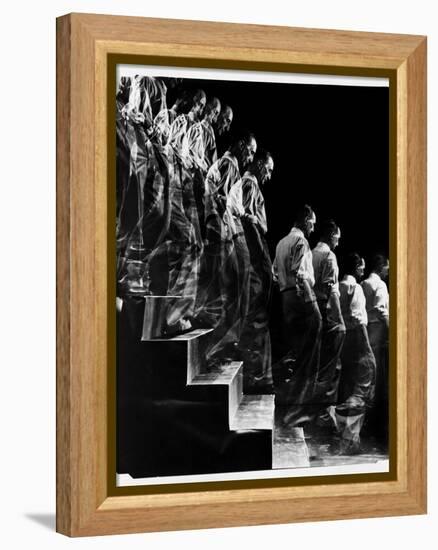 Marcel Duchamp Walking down Stairs in exposure of Famous Painting "Nude Descending a Staircase"-Eliot Elisofon-Framed Premier Image Canvas